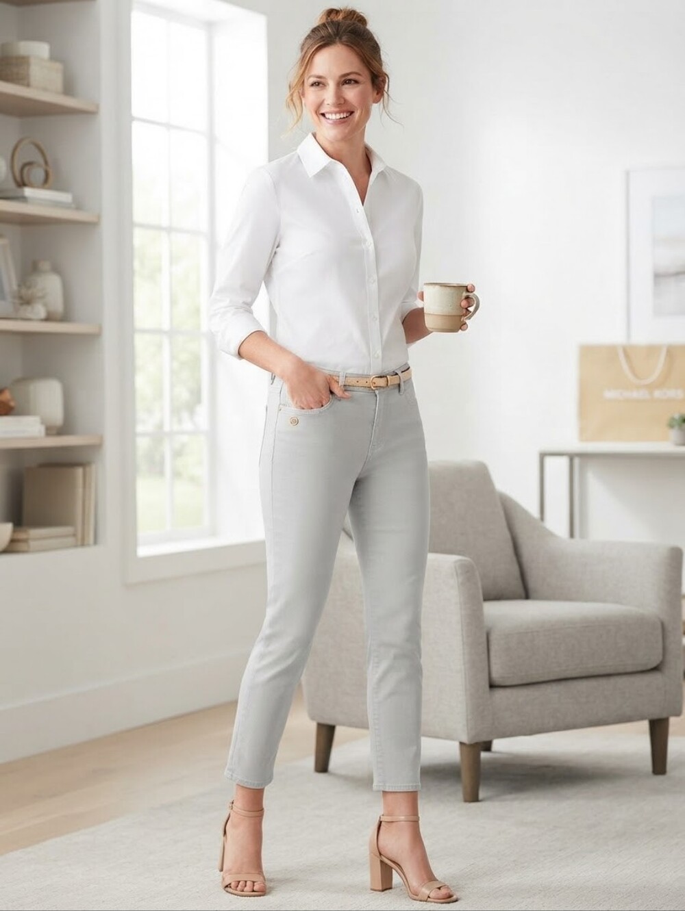 NWT Michael Kors Light Gray Izzy Cropped Skinny Jeans Sz 8.